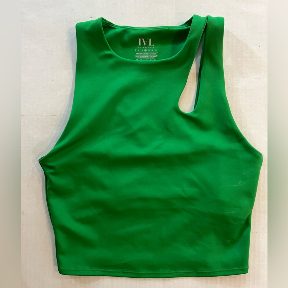 IVL bright kelly green crop top bra shoulder cut out high neck size 8